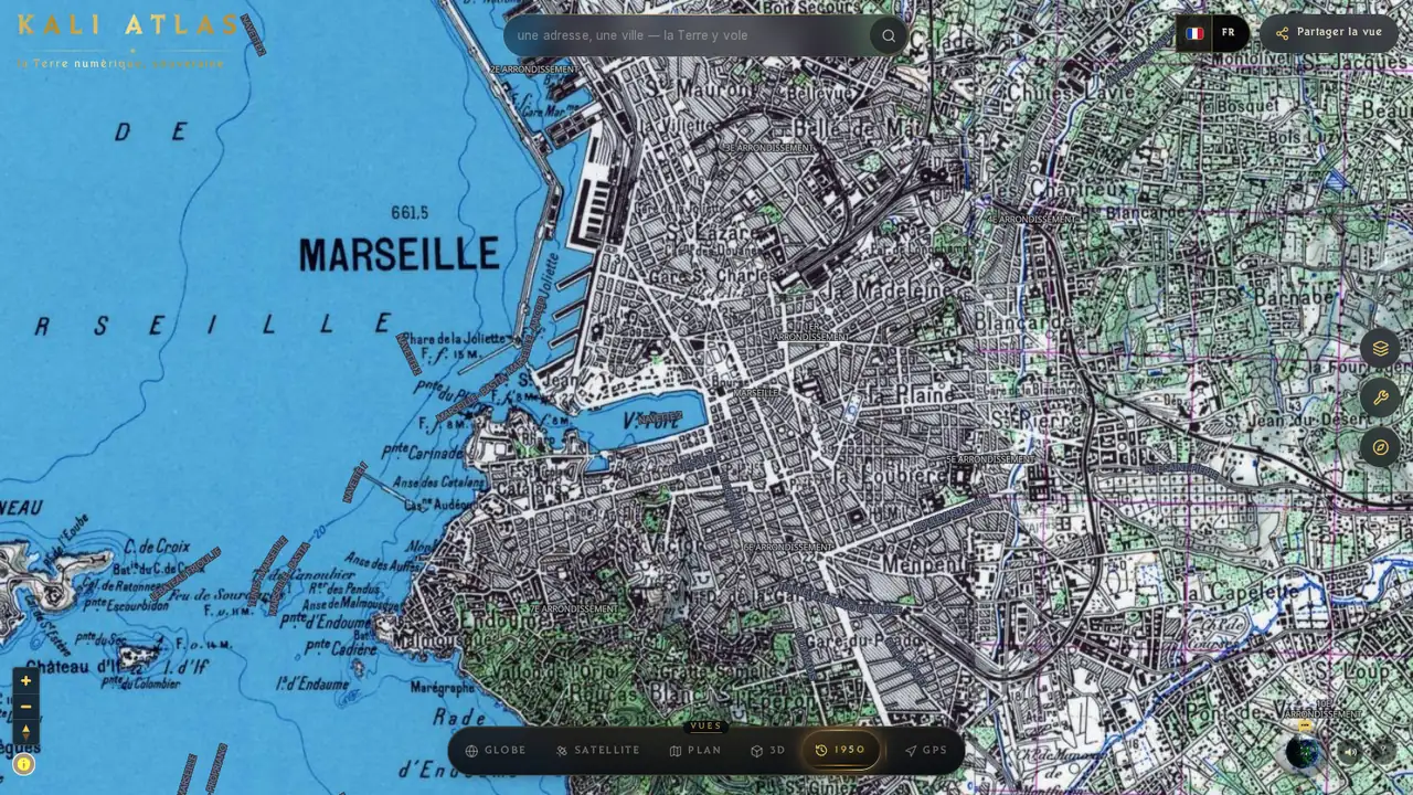 Marseille sur la carte de 1950, dans Kali Atlas